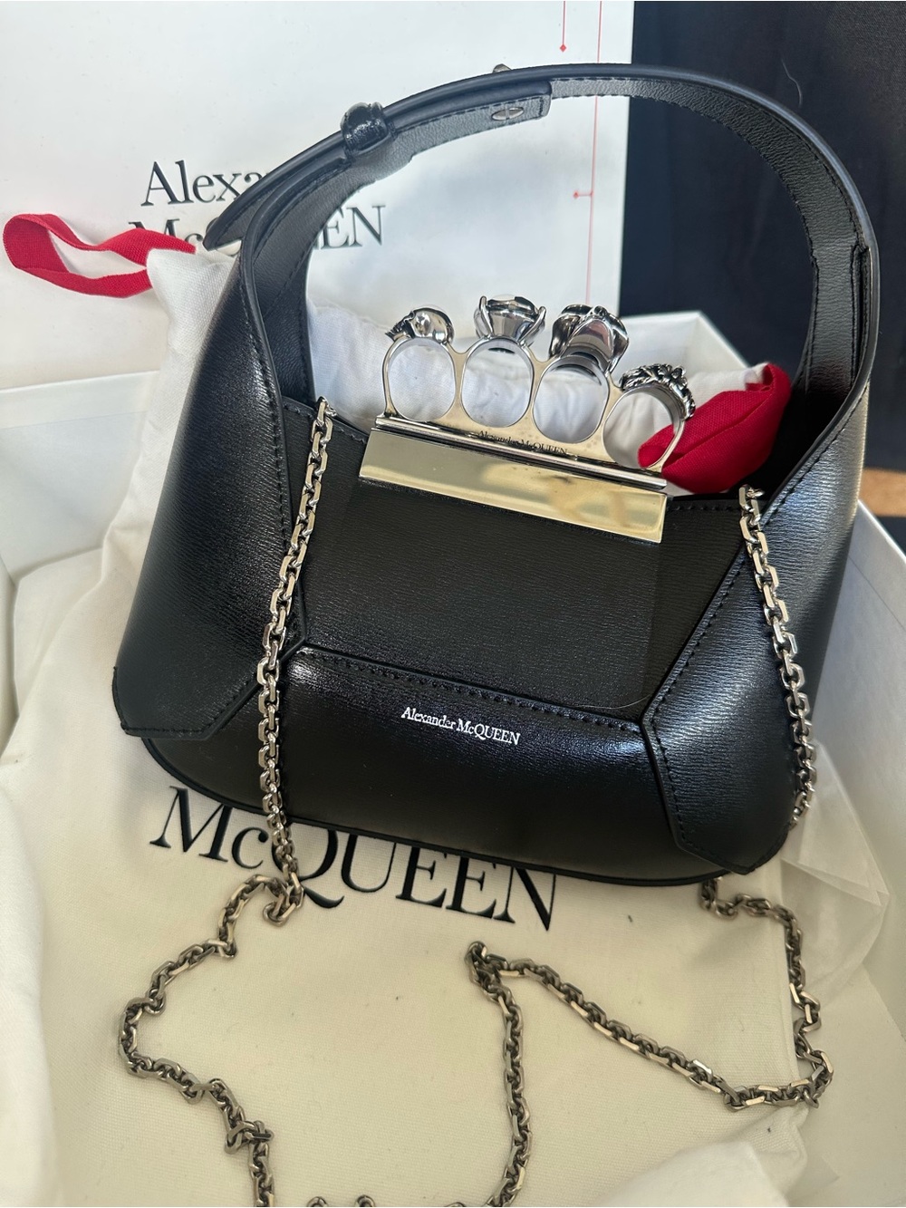 ✨Pristine - Alexander McQueen Black Leather Mini Knuckle-Top Shoulder/Crossbody✨